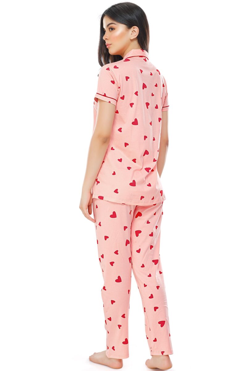 Women's Cotton Peach Heart Printed Stylish Night Suit Set - Image 3