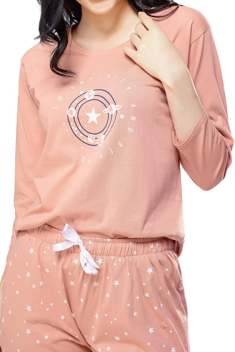 Women's Cotton Peach Star & Dot Printed Stylish Night Suit Set - Image 2