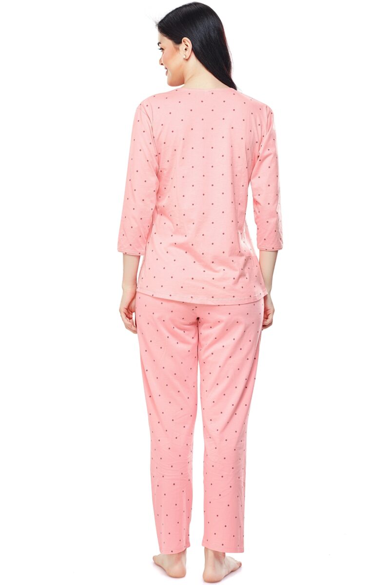 Women's Cotton Pink Dot Printed Stylish Night Suit Set - Image 3