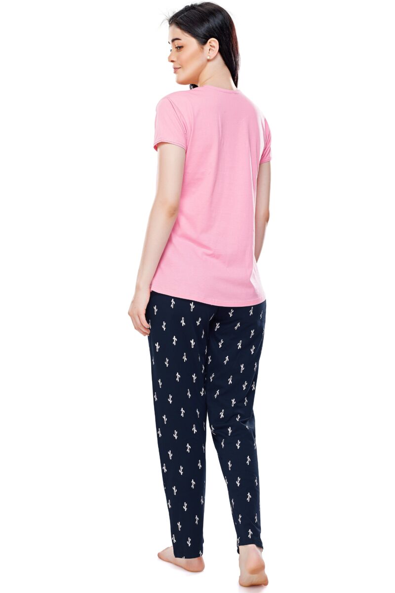 Women's Cotton Pink Cactus Printed Stylish Night Suit - Image 3